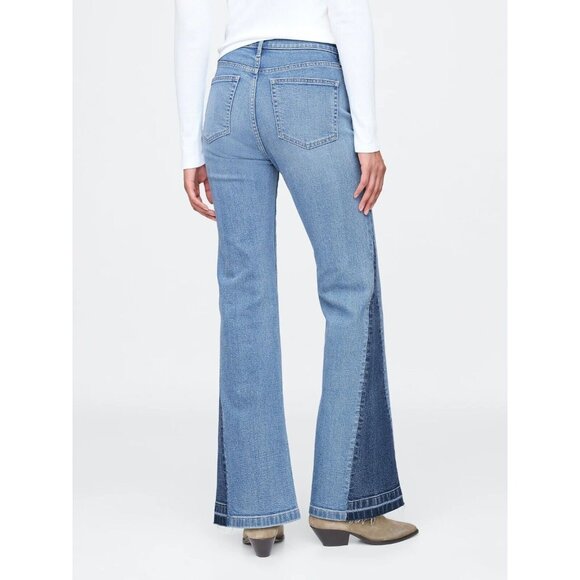 GAP 70's Flare Medium Patched High Rise Flared Leg Step Hem Jeans, Size 27/4 - Picture 4 of 16